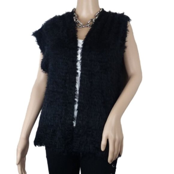 Fuzzy Black Sherpa Knit Vest Cardigan - Picture 1 of 4